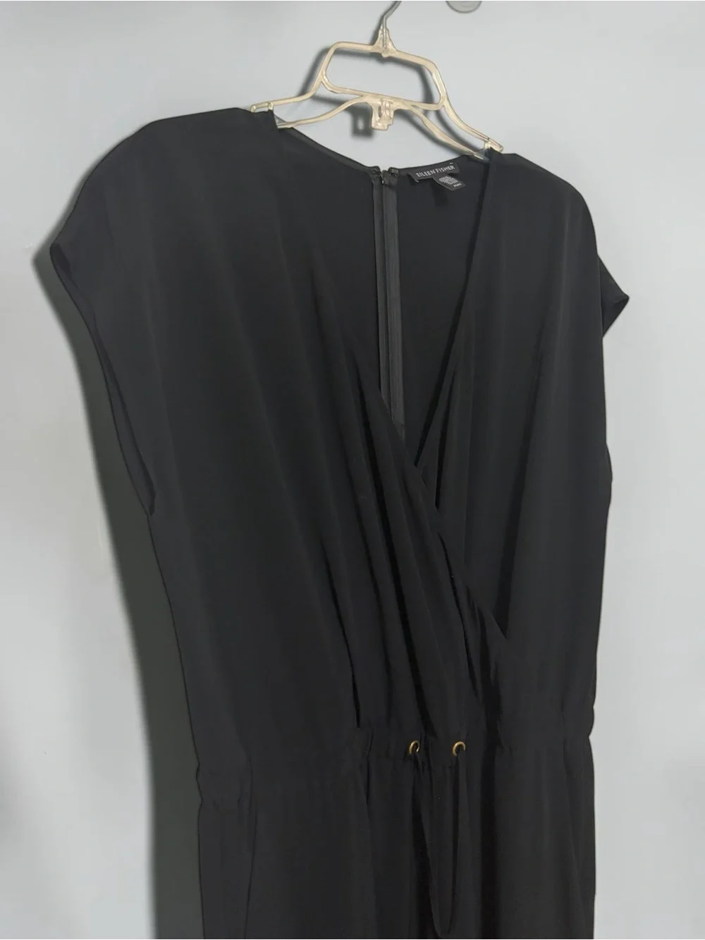 Eileen Fisher Black Slouchy Sleeveless Vneck Cropped Jumpsuit Drawstring Waist M
